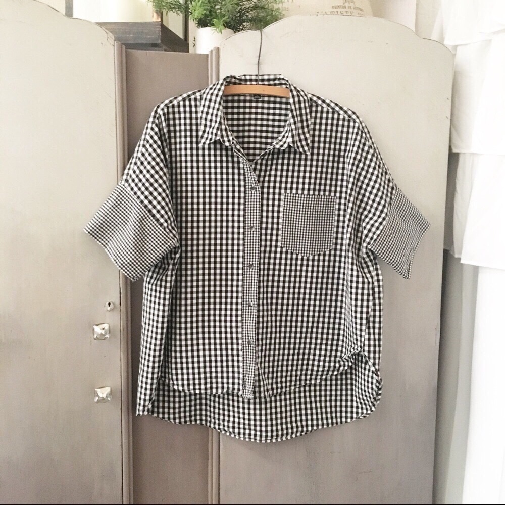 Madewell Gingham-Play Button Down Top - image 1